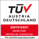 Logo TUEV Austria ISO 27001 Zertifizierung